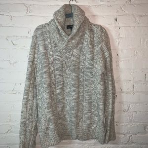 Express shawl neck cable knit sweater